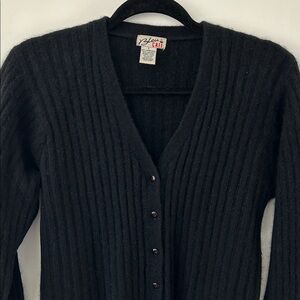 Vintage Angora Sweater Women’s Large Cardigan Black Ribbed Knit Lambswool